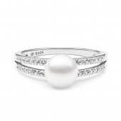 Inel cu perla naturala alba si cristale de argint DiAmanti SK21492R-W-G